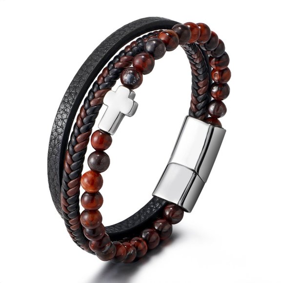 Other - men tiger's eye cowhide making stainless steel Bracelet